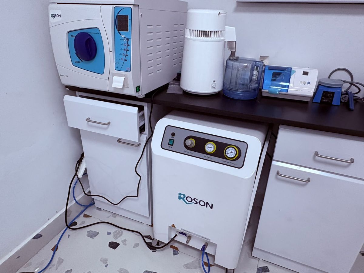 A sterilisation corner with an autoclave, water distiller and compressor