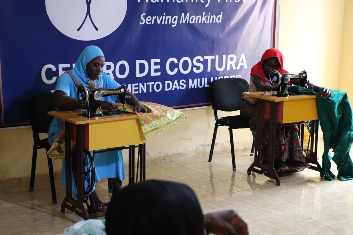 Women learning tailoring at the Humanity First sewing centre in Bissau