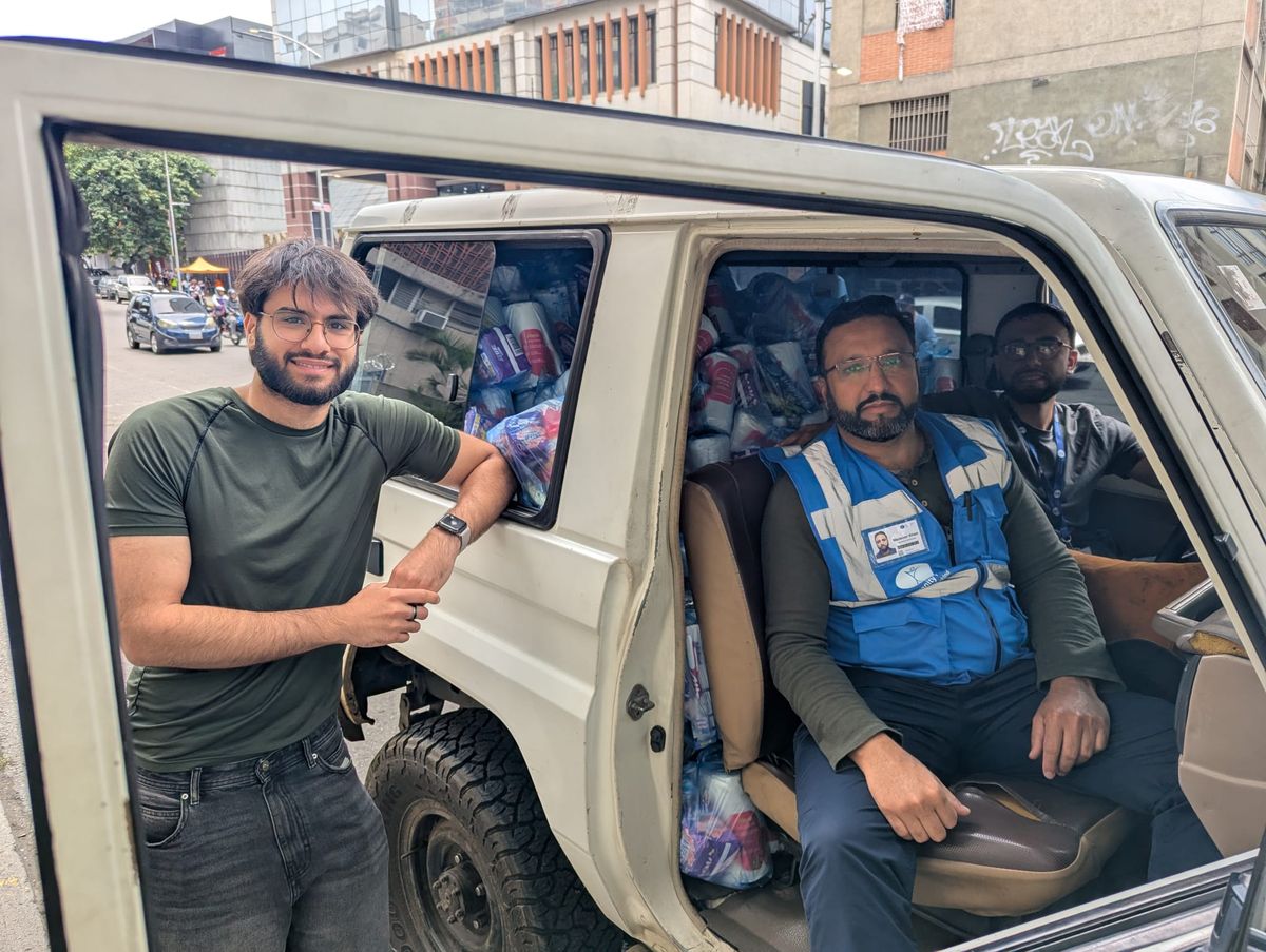 The Humanity First team with aid supplies in La Guaira