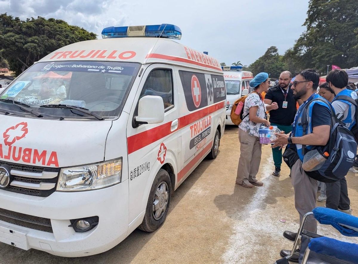 An ambulance provided by Civil Protection to move aid in La Guaira