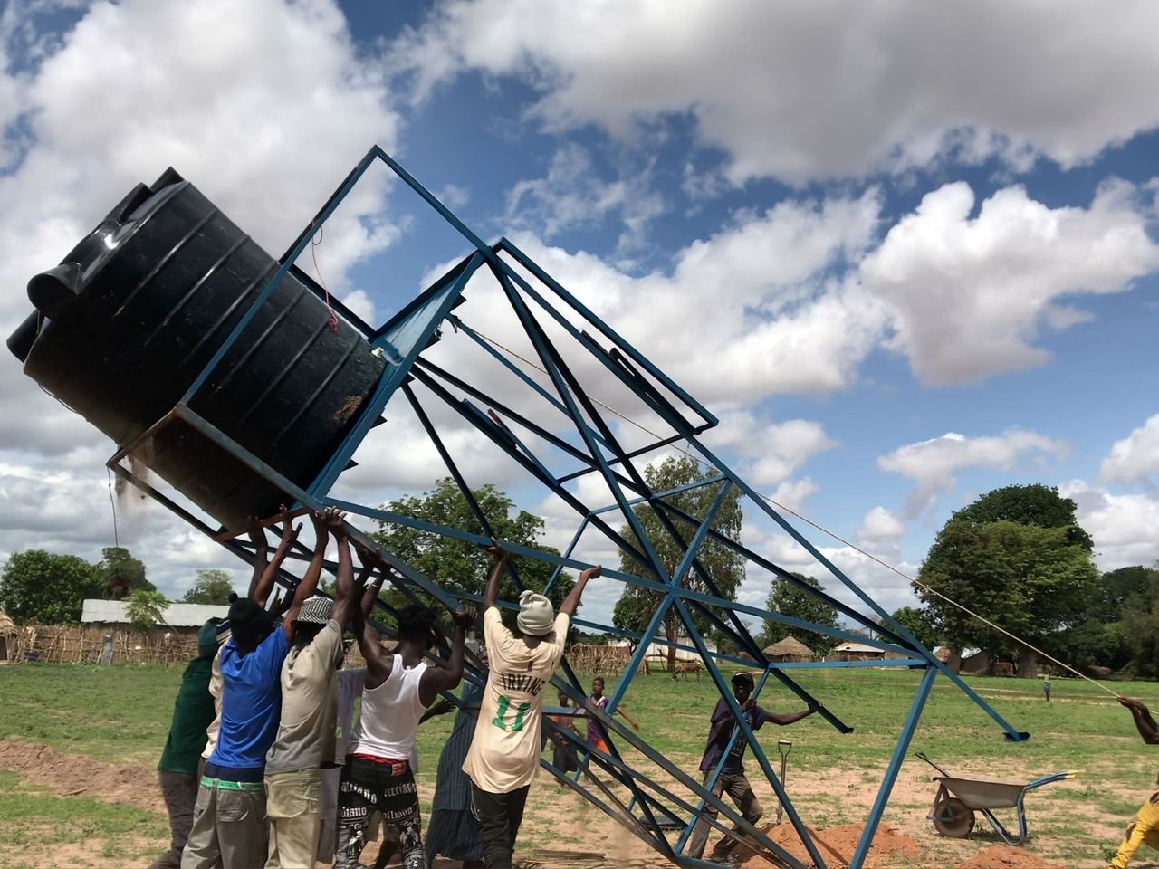A solar-powered water tower in rural The Gambia