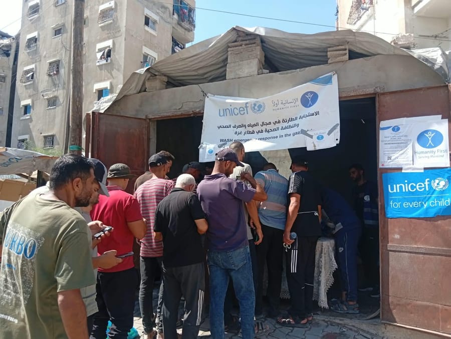 Sanitation supplies distributed at a displacement camp in Gaza