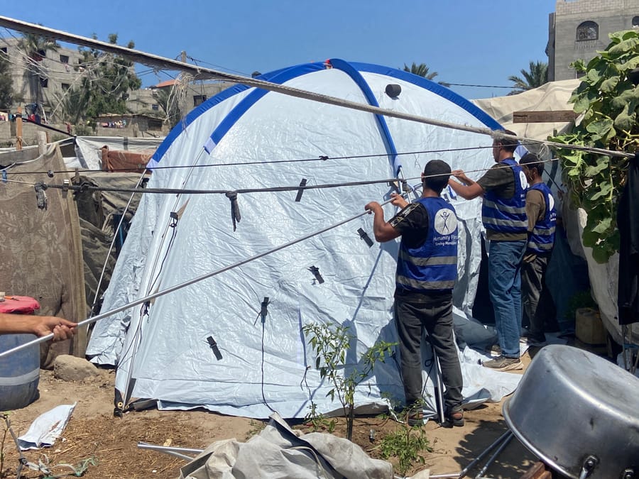 A Humanity First tent set up for a displaced family in Gaza